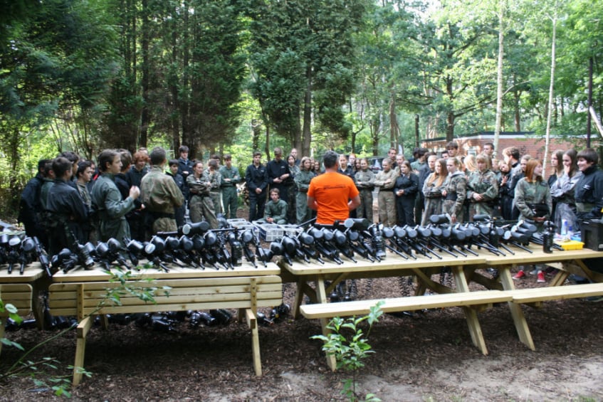Groups at The Gathering for paintball and lasershooting